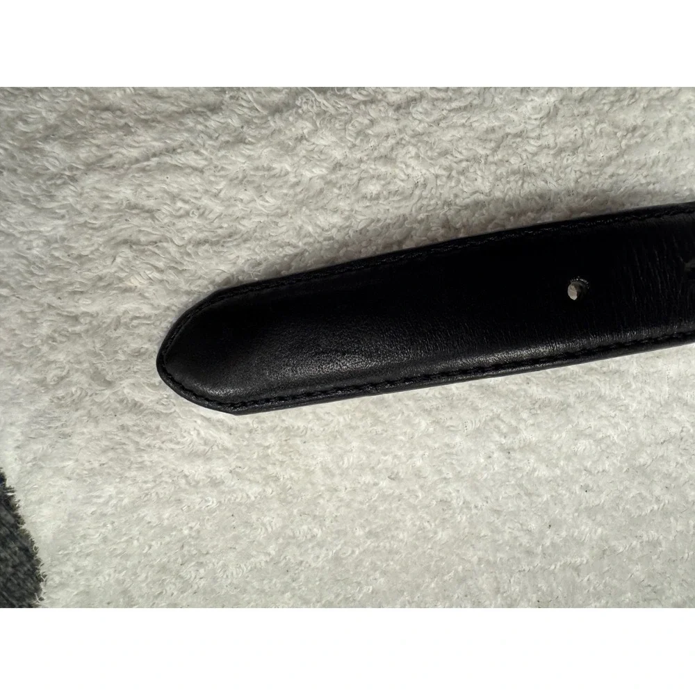 LL Bean Mens Black Full Grain Leather Belt Size 42 Silver Buckle Made in USA